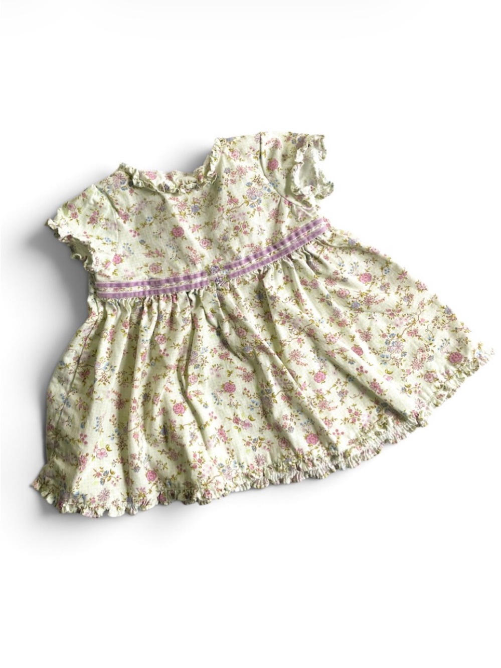 GEORGE Dress British Baby Floral Parchment Pink Purple Cotton Ruffle